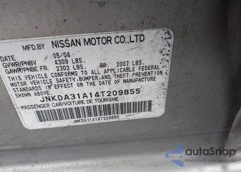 2004 Infiniti I35 Luxury z USA, uszkodzony, nr VIN JNKDA31A14T209855